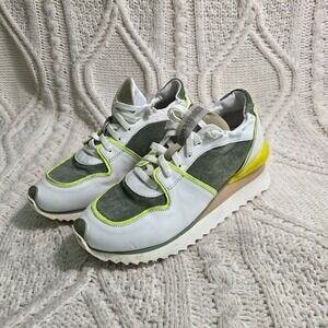 Andia Fora Ruffle CN Sneakers White Olive Italian Leather Platform Womens 39 8